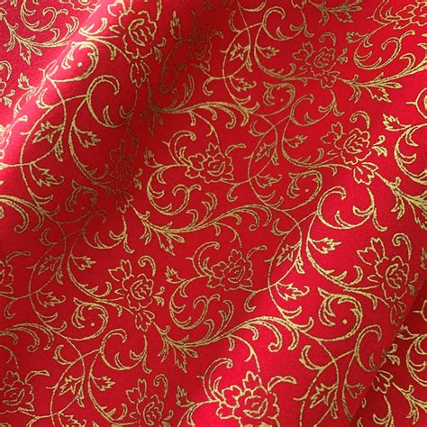 Red With Gold Vinery Christmas Fabric by the Yard 